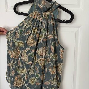 bishop + young Gold Tan Sleeveless Pleated Blouse